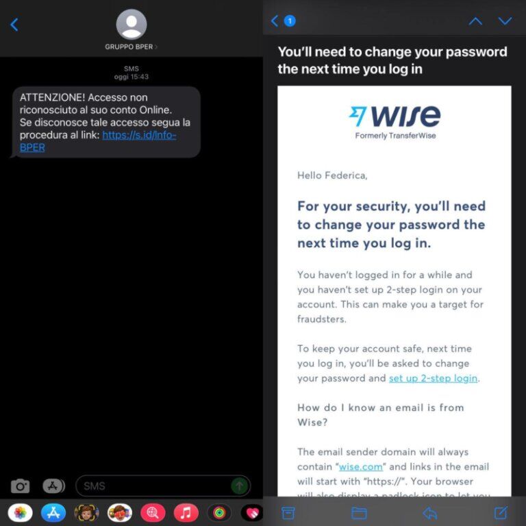 Il falso messaggio BPER e la falsa mail Wise: Spoofing vs Phishing, qual è la differenza