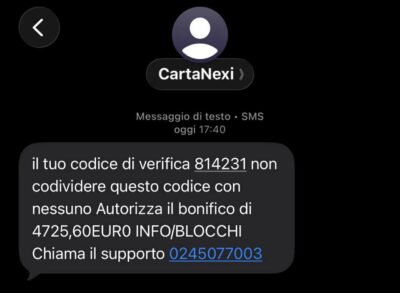 Truffa Nexi SMS